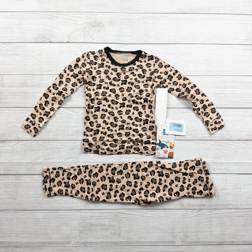 Kickee Pants Kids Pajama Set Leopard Print Bamboo Viscose Sleepwear NWT 5